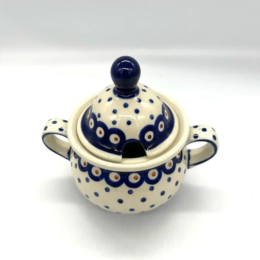 Boleslawiec Polish Pottery Sugar Bowl with Lid Hand Made Poland